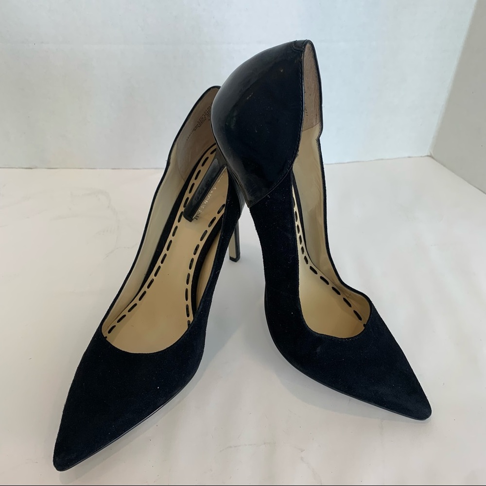 ENZO ANGIOLINI 11M suede and unique patent pointy toe black heels. Worn once